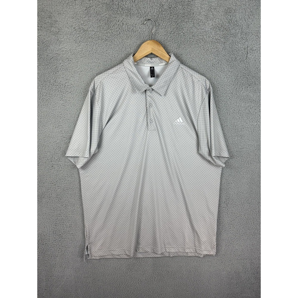 Adidas Golf Polo Shirt Mens Large Gray Performance Lightweight Polka Dot Rugby